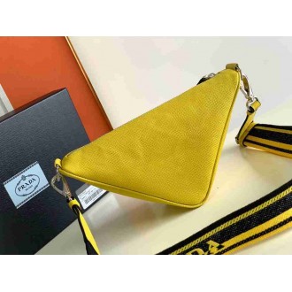 Prada Triangle Shoulder Bag In Yellow Saffiano Calfskin