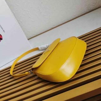 Prada Yellow Brushed Leather Cleo Shoulder Bag with Flap