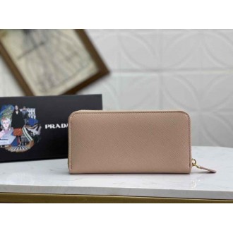 Prada Zip Around Wallet in Powder Pink Saffiano Calfskin
