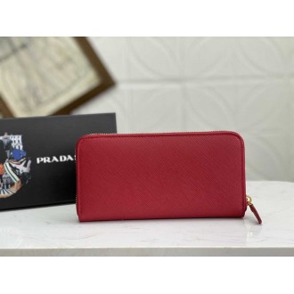 Prada Zip Around Wallet in Red Saffiano Calfskin