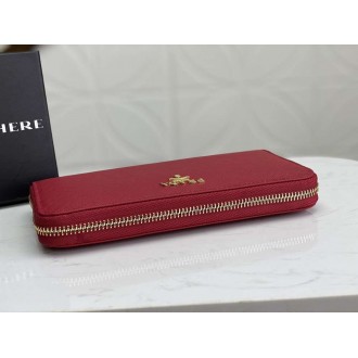 Prada Zip Around Wallet in Red Saffiano Calfskin