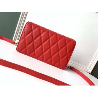 Saint Laurent Angie Chain Bag In Red Diamond Lambskin