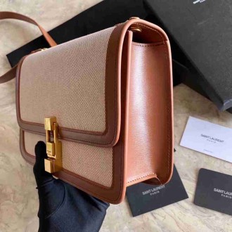 Saint Laurent Carre Satchel Bag In Beige Canvas