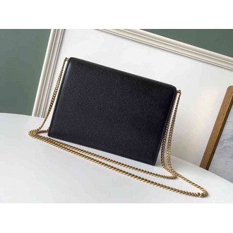 Saint Laurent Cassandra Clasp Bag In Black Grained Leather