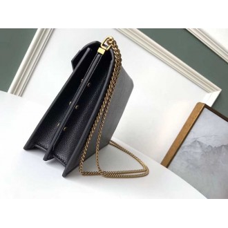 Saint Laurent Cassandra Clasp Bag In Black Grained Leather