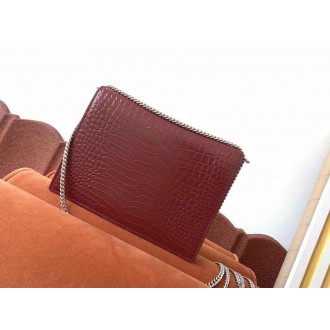 Saint Laurent Cassandra Clasp Bag In Bordeaux Croc-Embossed Leather