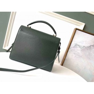 Saint Laurent Cassandra Medium Bag In Dark Green Grained Leather