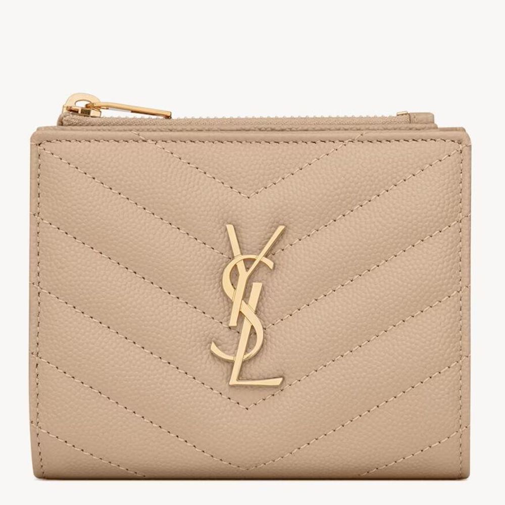 Saint Laurent Cassandre Bi-fold Wallet in Beige Matelasse Leather