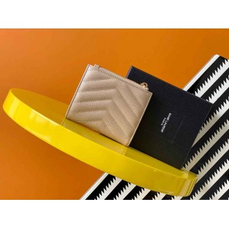 Saint Laurent Cassandre Bi-fold Wallet in Beige Matelasse Leather