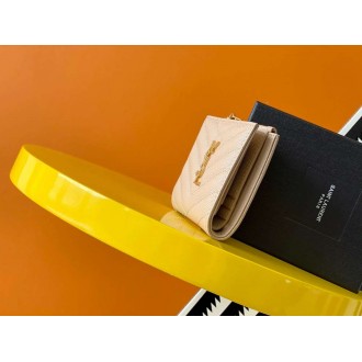 Saint Laurent Cassandre Bi-fold Wallet in Beige Matelasse Leather