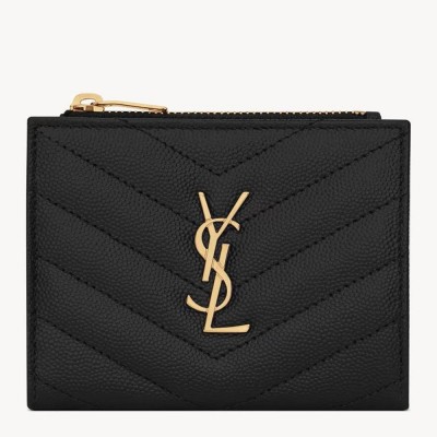Saint Laurent Cassandre Bi-fold Wallet in Black Matelasse Leather