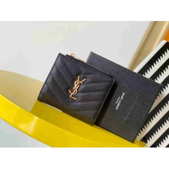 Saint Laurent Cassandre Bi-fold Wallet in Black Matelasse Leather