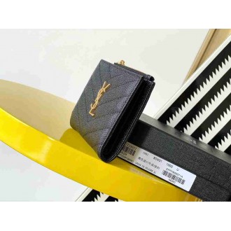 Saint Laurent Cassandre Bi-fold Wallet in Black Matelasse Leather
