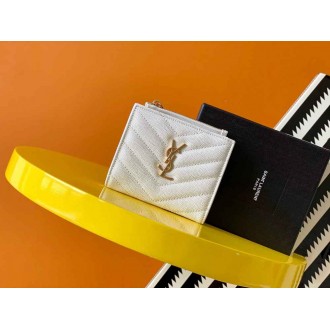 Saint Laurent Cassandre Bi-fold Wallet in White Matelasse Leather
