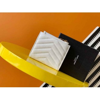 Saint Laurent Cassandre Bi-fold Wallet in White Matelasse Leather
