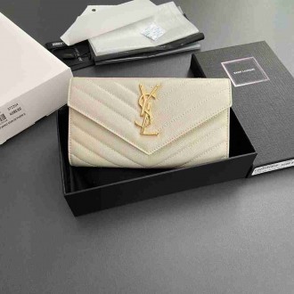 Saint Laurent Cassandre Large Flap Wallet in White Matelasse Leather