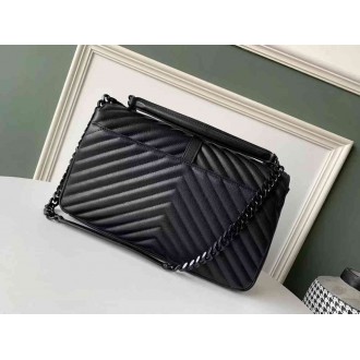 Saint Laurent College Large All Black Matelasse Leather Bag