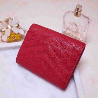 Saint Laurent Compact Tri Fold Wallet In Red Leather