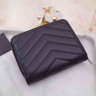 Saint Laurent Compact Zip Around Wallet In Noir Leather