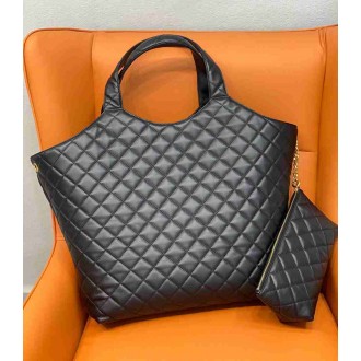 Saint Laurent Icare Maxi Shopping Bag In Black Quilted Lambskin