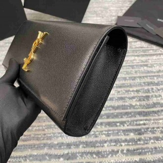 Saint Laurent Kate Clutch In Black Grained Leather