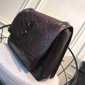 Saint Laurent Large Niki Chain Bag In Bordeaux Crinkled Leather