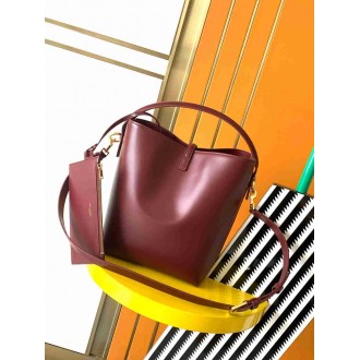 Saint Laurent Le 37 Large Bucket Bag in Burgundy Leather