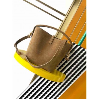 Saint Laurent Le 37 Small Bucket Bag in Golden Leaf Suede Leather