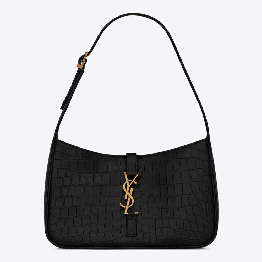 Saint Laurent Le 5 a 7 Hobo Bag In Black Crocodile-embossed Leather