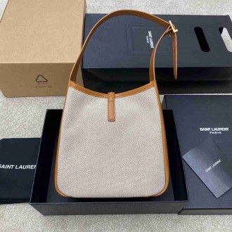 Saint Laurent Le 5 a 7 Small Shoulder Bag in Canvas and Leather