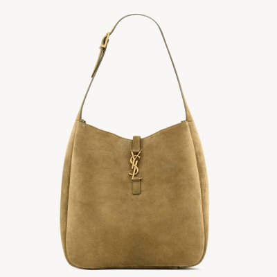 Saint Laurent Le 5 a 7 Supple Large Hobo Bag in Green Suede Leather