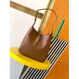 Saint Laurent Le 5 a 7 Supple Small Hobo Bag in Brown Leather
