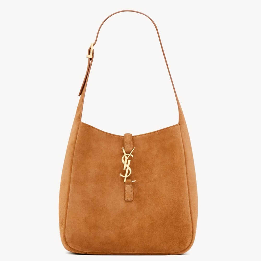 Saint Laurent Le 5 a 7 Supple Small Hobo Bag in Brown Suede Leather