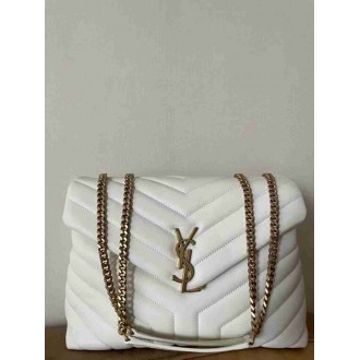 Saint Laurent Loulou Medium Bag In White Matelasse Leather