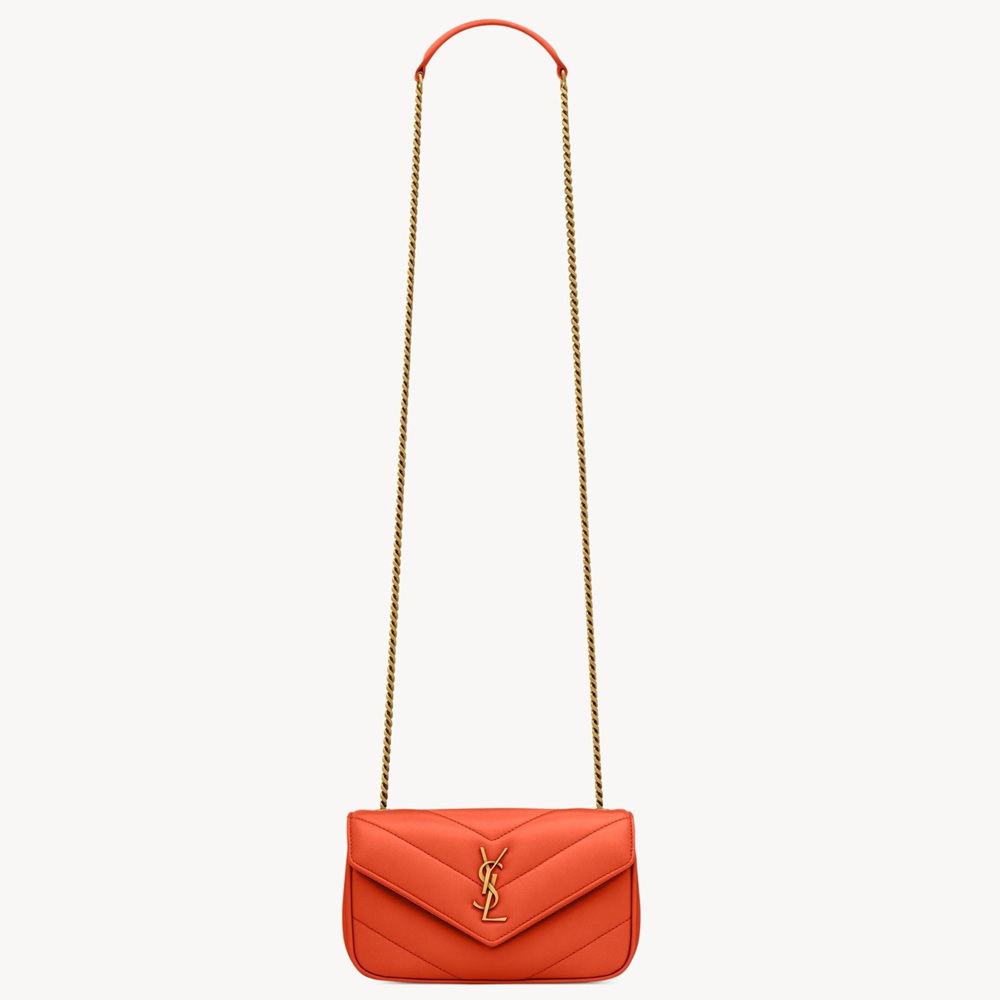 Saint Laurent LouLou Mini Bag in Orange Matelasse Lambskin