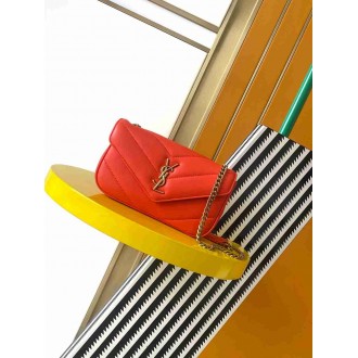 Saint Laurent LouLou Mini Bag in Orange Matelasse Lambskin