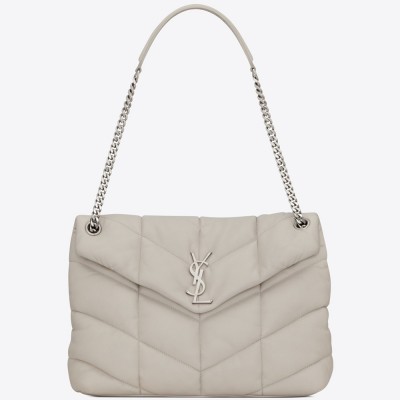 Saint Laurent Loulou Puffer Medium Bag In White Lambskin