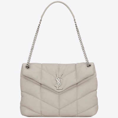 Saint Laurent Loulou Puffer Small Bag In White Lambskin