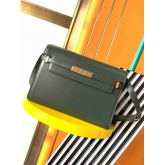 Saint Laurent Manhattan Medium Shoulder Bag in Green Calfskin