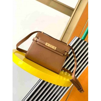 Saint Laurent Manhattan Mini Shoulder Bag in Brown Calfskin