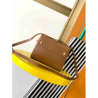 Saint Laurent Manhattan Mini Shoulder Bag in Brown Calfskin