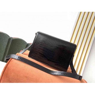 Saint Laurent Margaux Satchel In Black Crocodile Embossed Leather