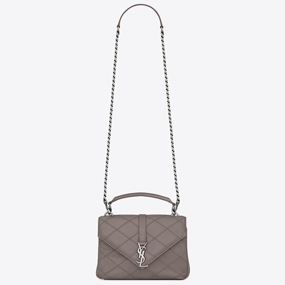 Saint Laurent Medium College Bag In Grey Matelasse Leather