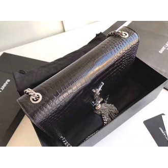 Saint Laurent Medium Kate Bag With Tassel In Black Croc-Embossed Leather