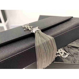 Saint Laurent Medium Kate Bag With Tassel In Black Grained Leather