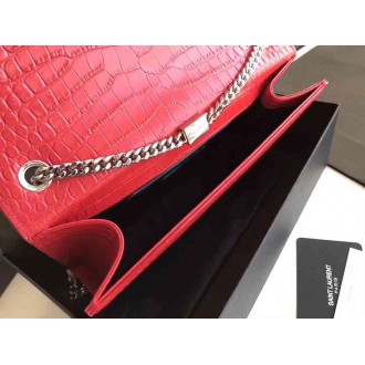 Saint Laurent Medium Kate Bag With Tassel In Red Croc-Embossed Leather