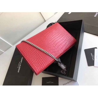Saint Laurent Medium Kate Bag With Tassel In Red Croc-Embossed Leather