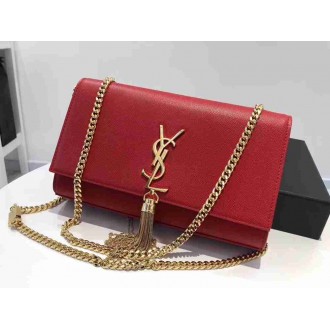 Saint Laurent Medium Kate Bag With Tassel In Red Grained Leather