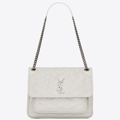 Saint Laurent Medium Niki Bag In White Crinkled Leather