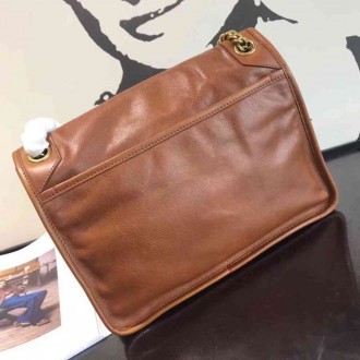 Saint Laurent Medium Niki Chain Bag In Brown Crinkled Leather